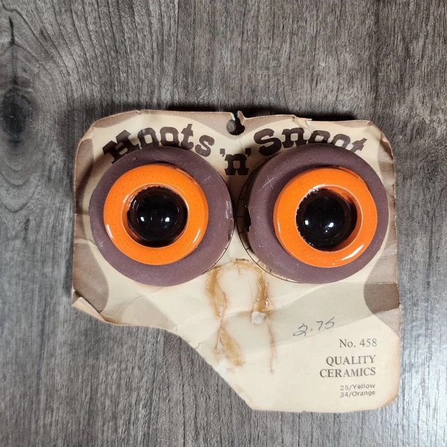 Vintage Large Owl Eyes Ceramic Macramé Beads Orange Brown Unused
