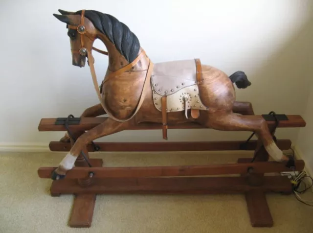 Antique Vintage Hand Carved Timber Wooden Rocking Horse