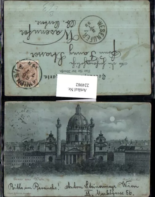 224982,Mond Litho AK Gruß aus Wien Wieden Karlskirche Kirche