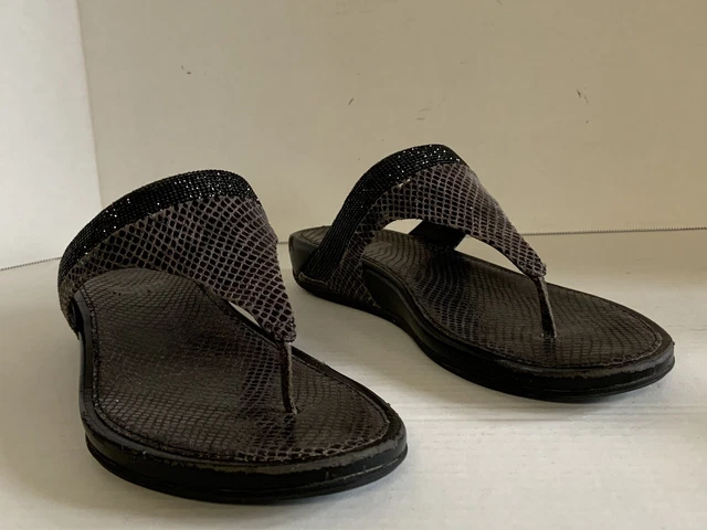 FitFlop Banda Micro-Crystal Toe Post, Size 10, Black, Leather