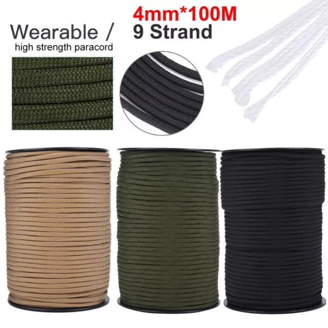 100M 550 Paracord Parachute Cord Lanyard Mil Spec Type III 9 Strand Core Rope AU