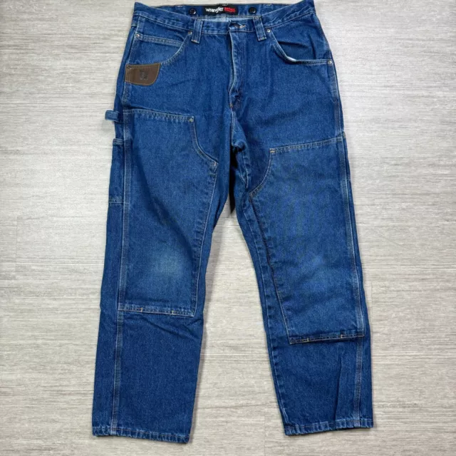 WRANGLER RIGGS DOUBLE Knee Blue Jeans Workwear Denim Men 36x30 ...