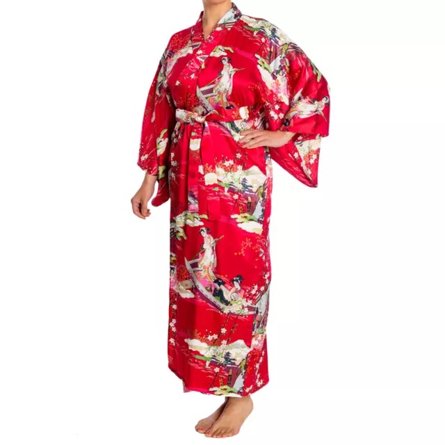 Silk Ukiyoe Print Long Red Japanese Kimono