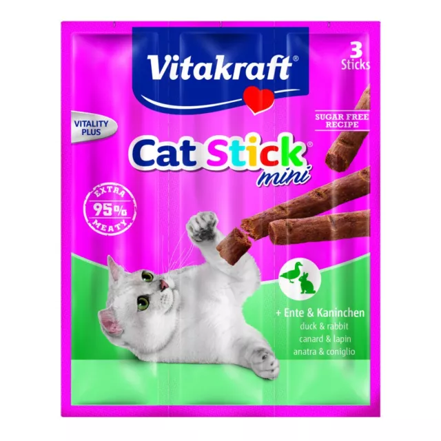 VITAKRAFT Snacks para Gatos Palitos de Mini Pato & Conejos - 3 X 6g - Recompensa