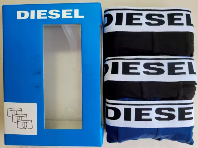 Diesel Sebastian Long Trunks Boxer Briefs Shorts 3 Pack Large Black Blue Cotton