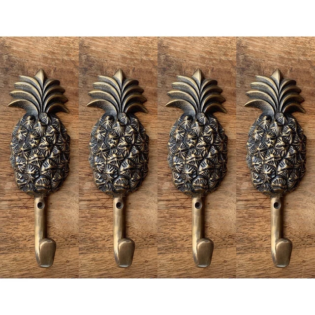 4 medium PINEAPPLE COAT HOOKS solid age brass vintage old style 15 cm hook B