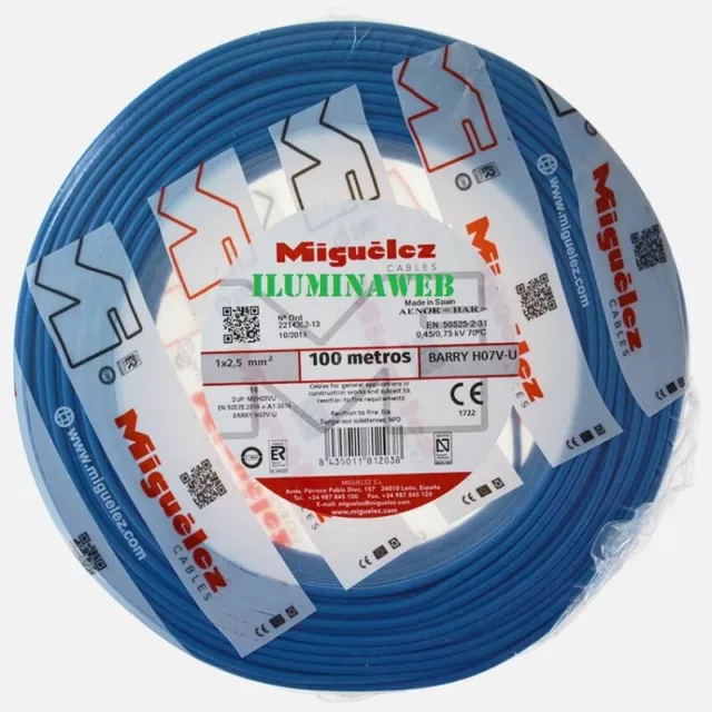 100 metros de cable electrico RIGIDO de 1.5 mm2, Hilo Unipolar H07V-U, Miguelez