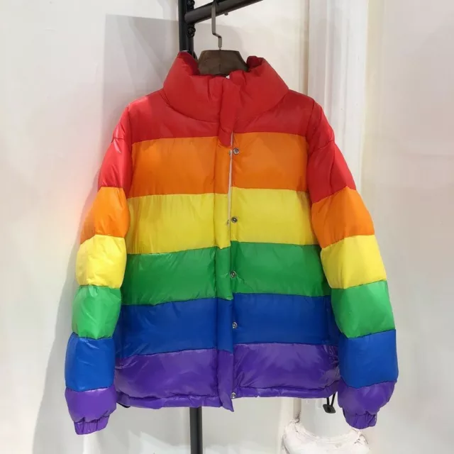 Women Colorful Thick Long Parka Outwear Puffer Coat Rainbow Down Cotton Coat