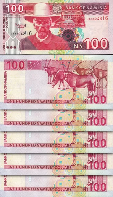 Namibia 100 Dollars 2003, UNC, 5 Pcs LOT, Consecutive, P-9A