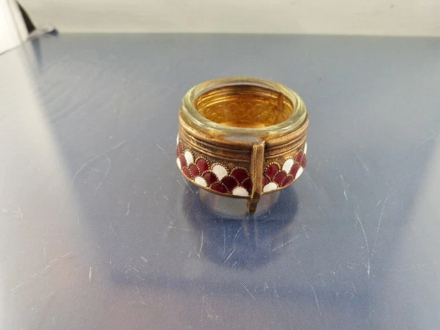 ART DECO ENAMEL & BRASS SALT CELLAR with CLEAR GLASS LINER  BY 210MMET