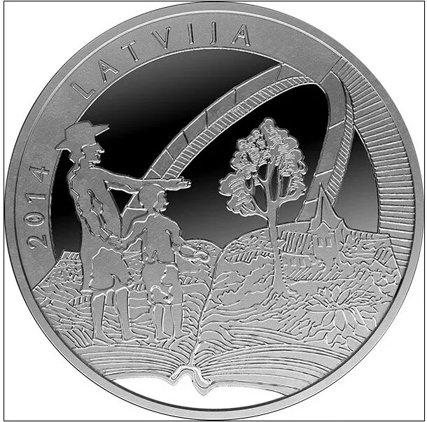 5 EURO 2014 Latvia Old Stenders silver coin the sun, the earth, the time -proof