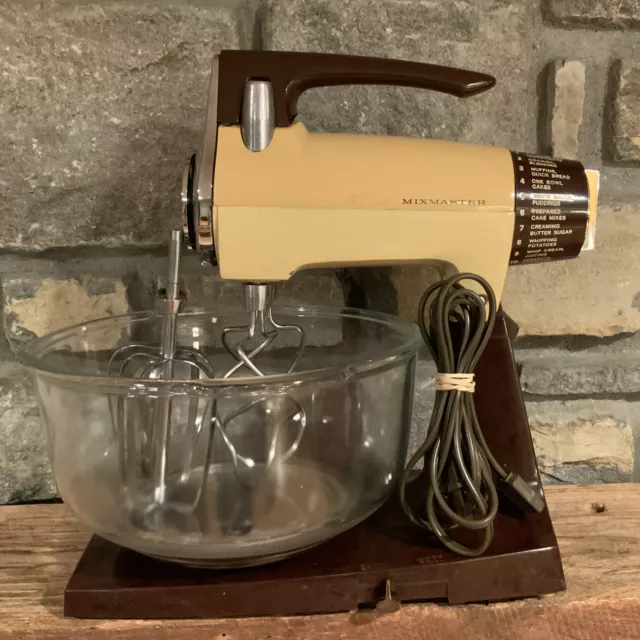 Vintage Sunbeam Mixmaster 12 Speed Stand Mixer w/Bowl Beaters Cord  Tan/Brown - Mixers & Blenders