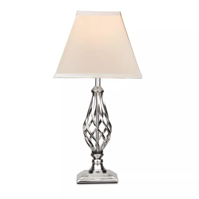 Kingswood Barley Twist Square Base Traditional Table Lamp - Satin Silver