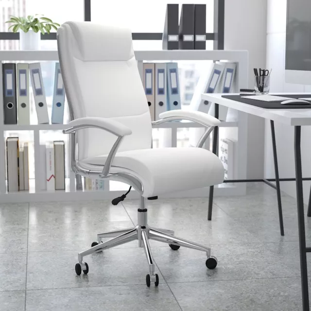 Flash High Back White Upholstered Executive Swivel Office Chair/CH Base & Arms