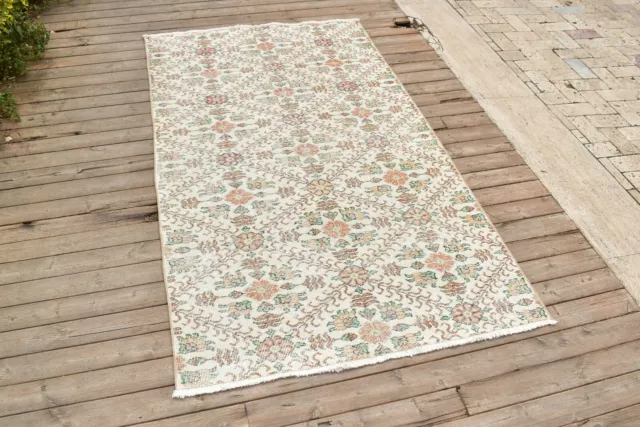 Turkish Rug 44''x79'' Vintage Muted Fashion Floral Beige Rug Carpet 3'7''x6'6''