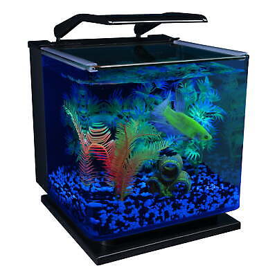 Glass Aquarium Kit 3 Gallons W/ Blue White Energy Saving Led Lighting Filter New