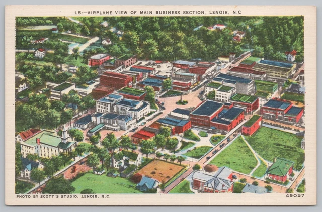Airplane View Of Main Business Section~Lenoir NC~Scotts Studio~Vintage Postcard