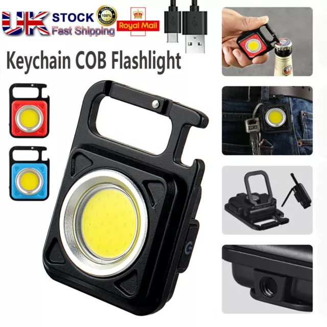 Mini LED Light Flashlight COB Work Rechargeable USB Lamp Torch Pocket Keychain