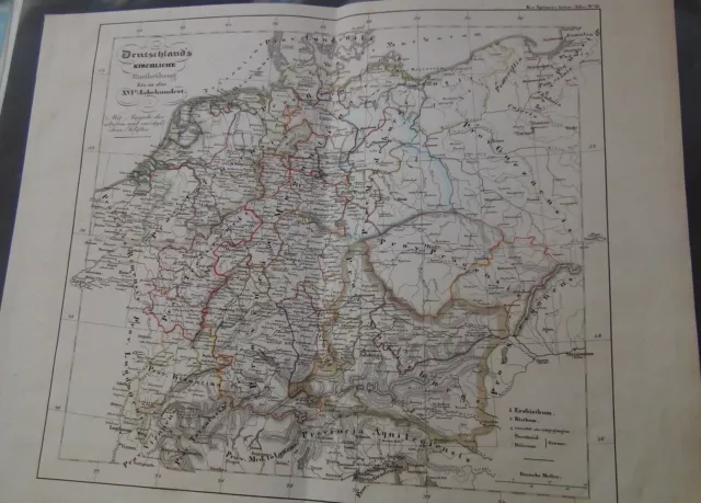 ALTCOLORIERTE KUPFERSTICHKARTE aus SPRUNER 1846 DEUTSCHLAND KIRCHL.T. XVI JH TOP