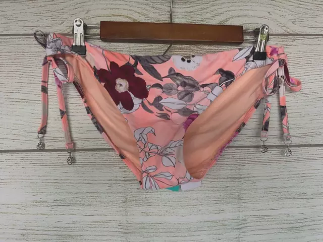 Seafolly Bikini Bottom Womens 12 US (16 AUS) Peach Floral Hipster Tie Side New