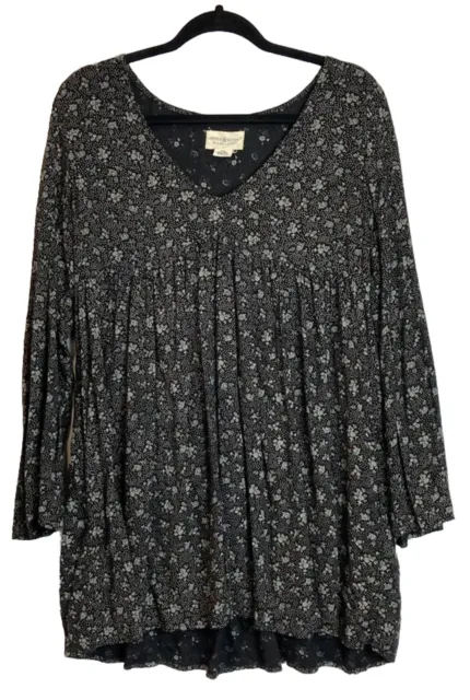 Ralph Lauren Denim & Supply Babydoll Mini Dress Size M Black Floral Bell Sleeves