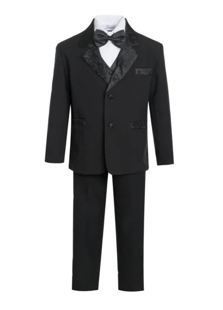 Toddler Boys Tuxedo suit 5pc set coat,Satin vest,striated pant,shirt,bow tie