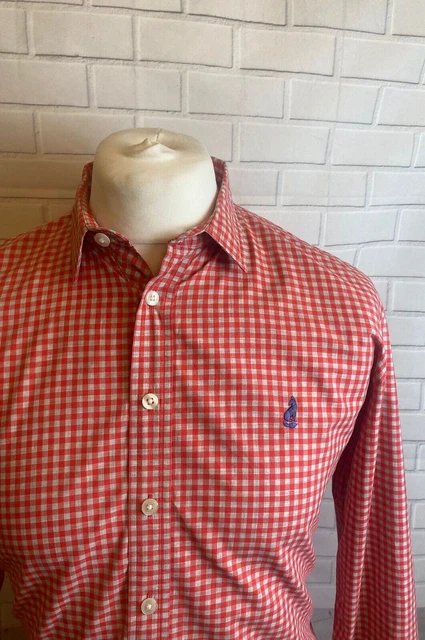 Camicia rosa Thomas rosso a scacchi media aderente polsino con bottoni