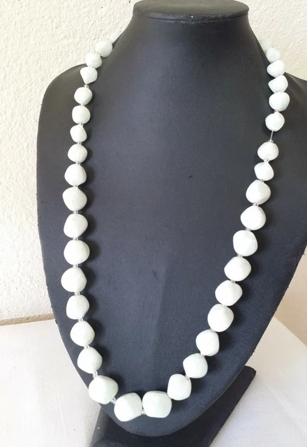 Collier Vintage Long Années 40/60 - 49 Perles En Pâte De Verre Bleue, Sans Pendentif