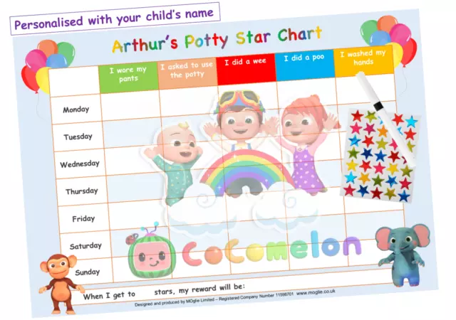 Potty Toilet Training Reward Chart - Kids Boys Girls Sticker Star Reusable CoCo