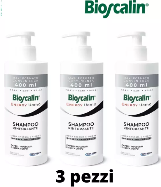 3 Bioscalin energy shampoo rinforzante uomo 400ml+400ml+400ml