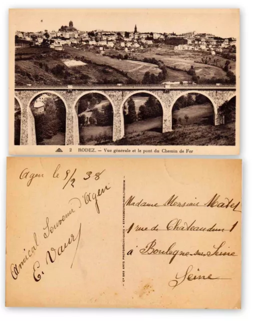 Carte postale (CPA) - Rodez Vue générale et le pont du chemin de fer