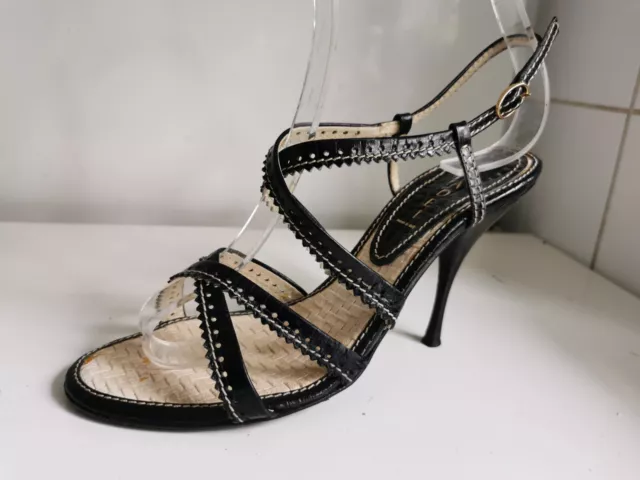 Casadei Designer Uk 7 Eu 40 Us 10 Womens Black Leather Heels Stiletto Sandals