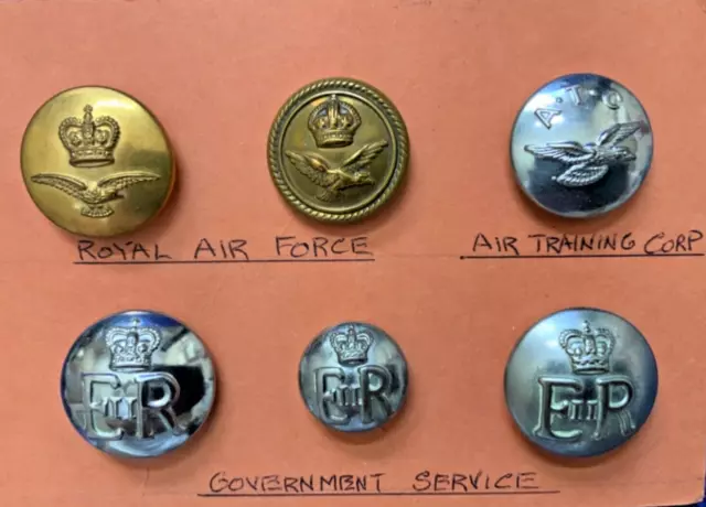 6 Mixed King George Vi Air Corps & Queen Elizabeth Ii Government Service Buttons