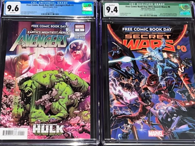2 Free Comic Books Day - 2021 Avengers/Hulk CGC 9.6 & 2015 Secret Wars CGC 9.4