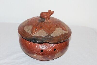 Tribal Pottery Lidded Pottery Bowl Vessel Frog Top Earthenware Colors Southwest 3