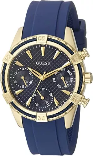 Guess Women's U0562L2 Sporty Gold-Tone Stainless Steel Bazel Blue Dial Watch