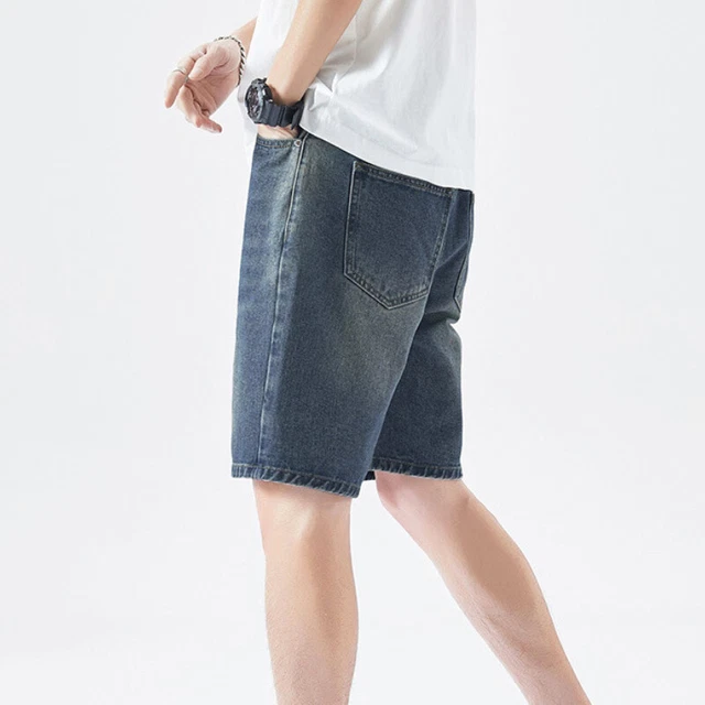 Uomo Dritto Pantaloncini Jeans Slim Fit Lunghezza Al Ginocchio Estate Pantaloni