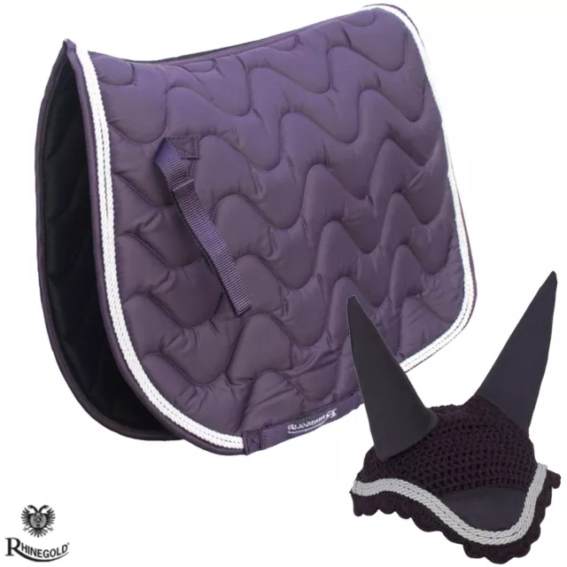 Saddle Pad/Fly Veil Set  Elite Wave by Rhinegold  PLUM  FULL  Wicking Breathable