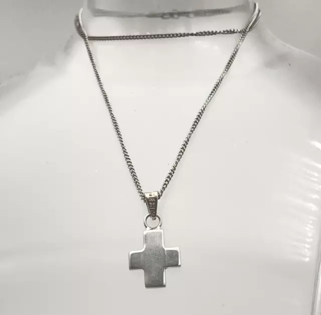 Taxco Mexico 925 Sterling Silver Cross 18" Chain Pendant Necklace TG 2 5.1 gram