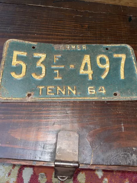 Tennessee TN Farmer License Plate Tag 1964 Vintage #53 F/1-497 Rhea County