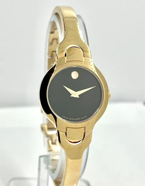Movado Museum Womens Rose Gold Tone BANGLE Band Black Dial 24mm Watch