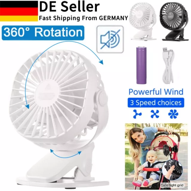 Mini Tisch Lüfter Leise Ventilator Clip Tischventilator mit Akku Leise USB Fan