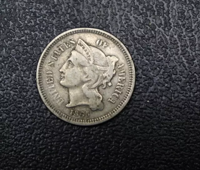 1865 Three Cent Nickel Piece 3C Ungraded Choice US Type Coin 1865 Three Cent Nickel Piece 3C Ungraded Choice US Type Coin