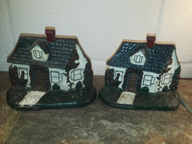 Old Vintage Cast Iron - Pair of Cottages - Cape Cod - House Door Stops Book Ends