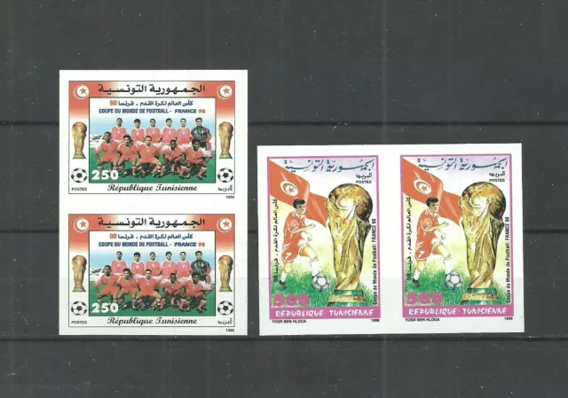 1998 - Tunisia- Imperforated pair- FIFA World Soccer Cup - Football- France 98