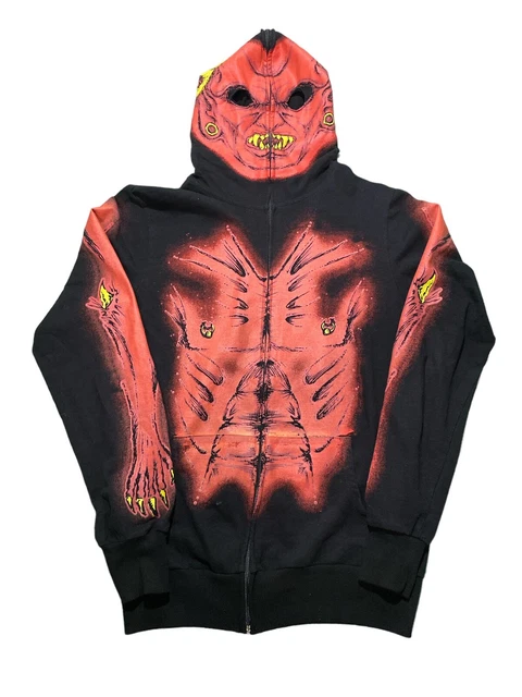 Rude Devil Full Face Zip Up Zipper Mask Hoodie Hooded Sweatshirt Costume Goth
