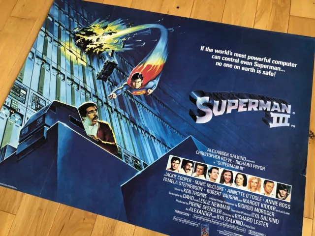 Superman 3 III Original UK Quad (30"x40") Folded Cinema Poster 80s Cult 1983