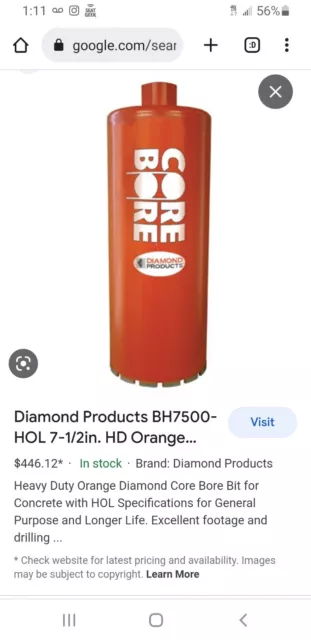 Diamond Products 7-1/2". Heavy Duty Orange Core Bore Bit