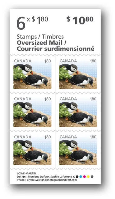 CANADA STAMPS BABY ANIMALS - ATLANTIC PUFFINS BOOKLET PANE OF 6 #2716a  BK576