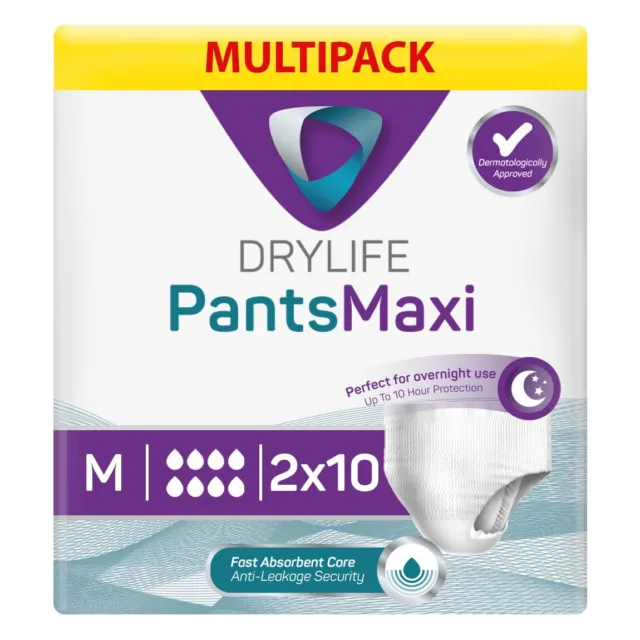 2x Drylife Unisex Incontinence Pants Maxi - Medium - Pack of 10 - 2200ml